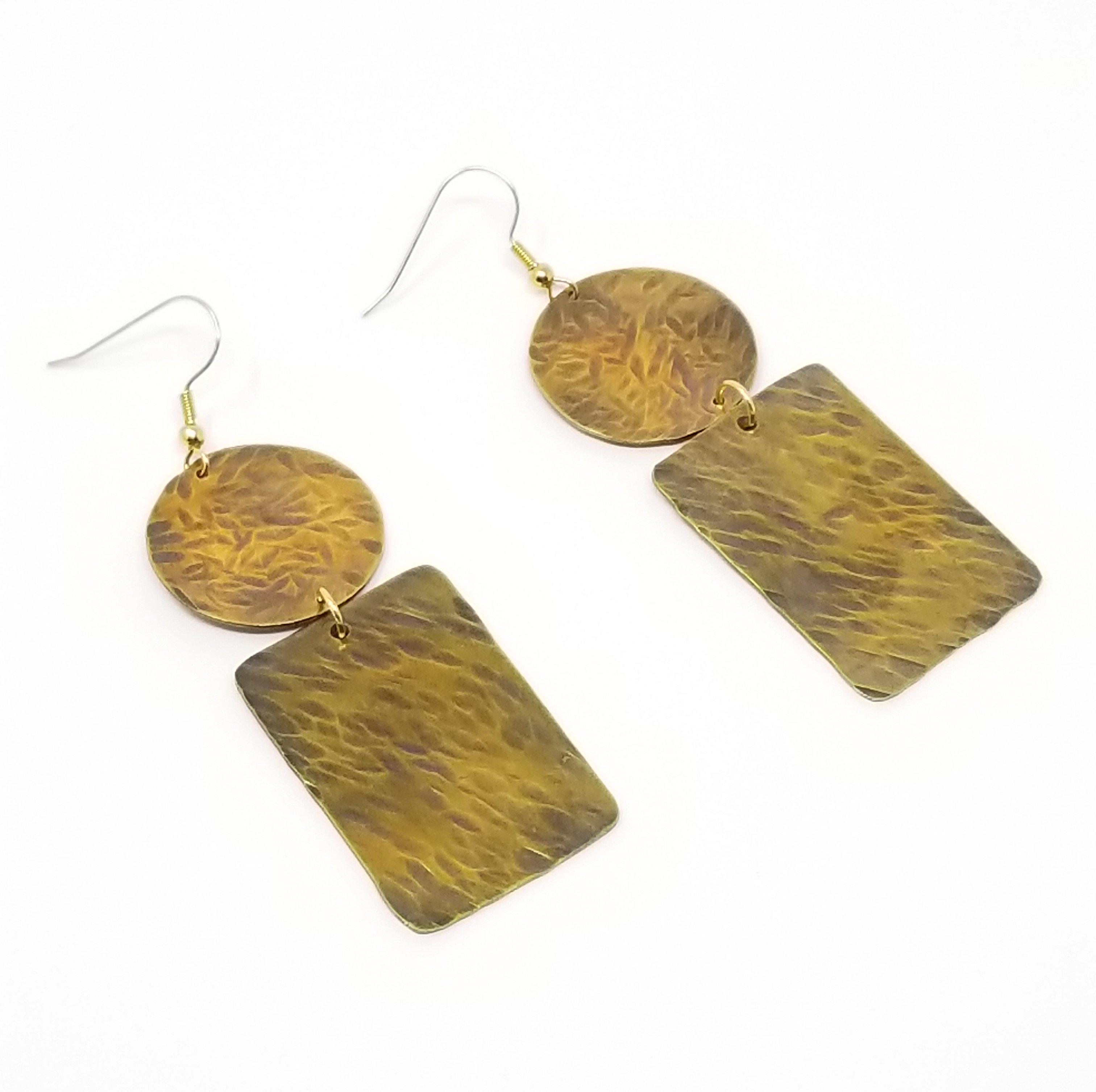 Phoebe - Recycled Brass Textured Geometric Earrings