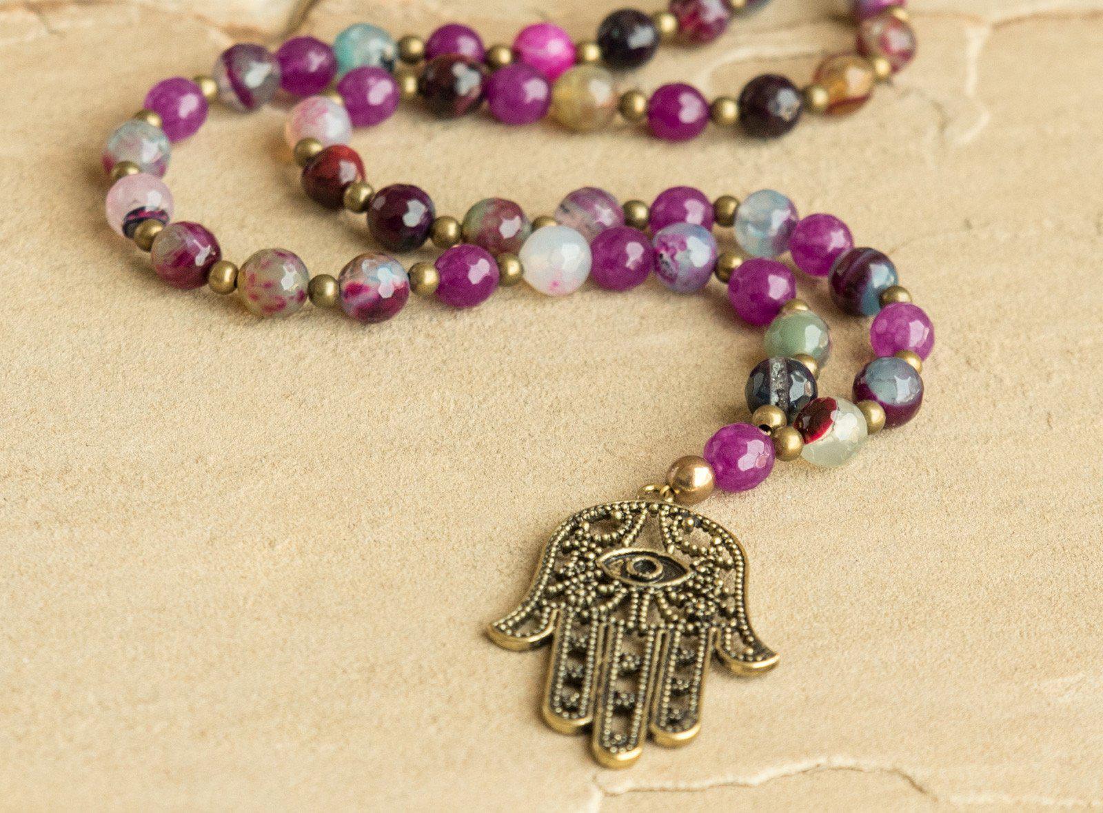 Purple Agate Hamsa Necklace