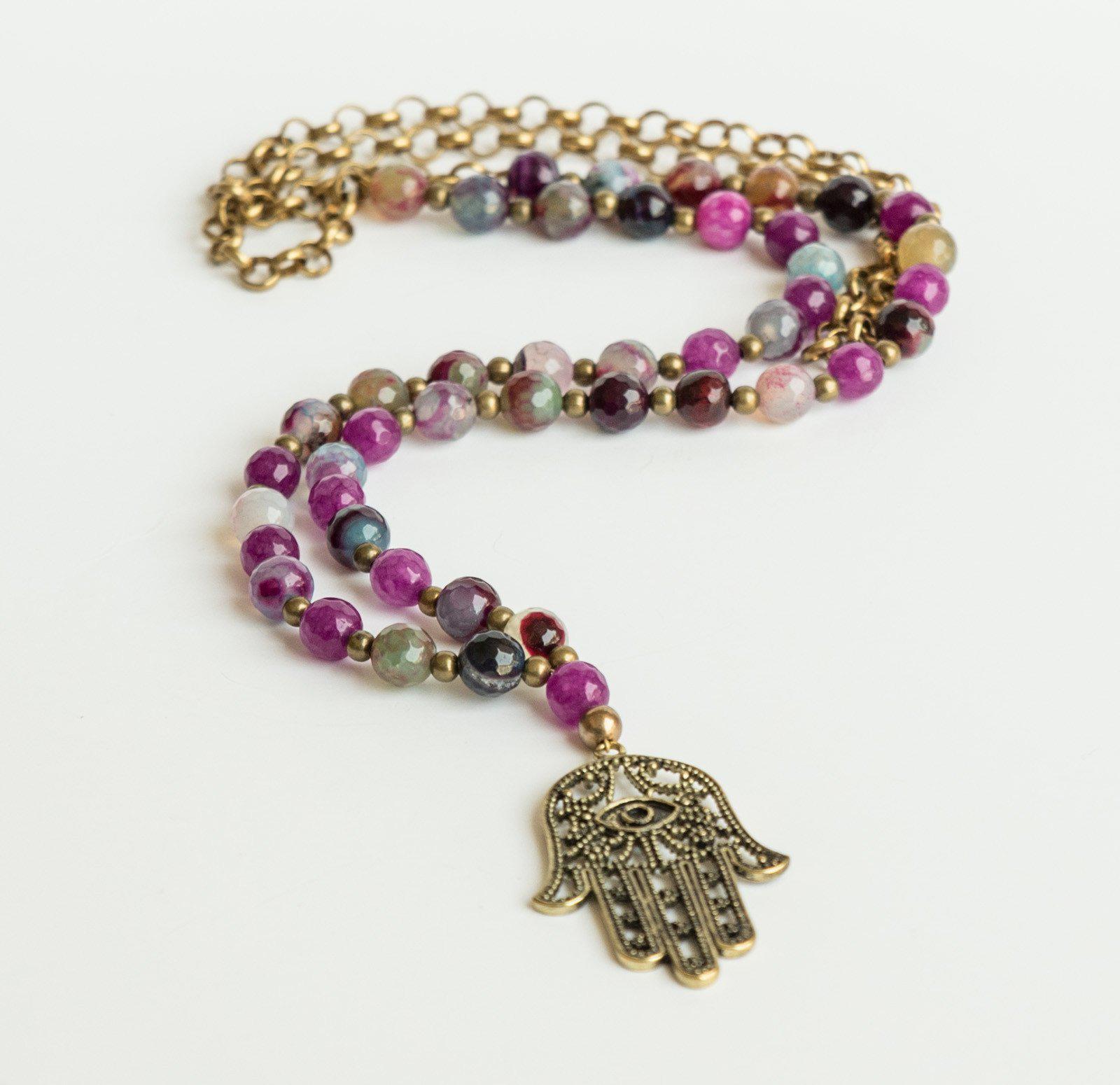 Purple Agate Hamsa Necklace
