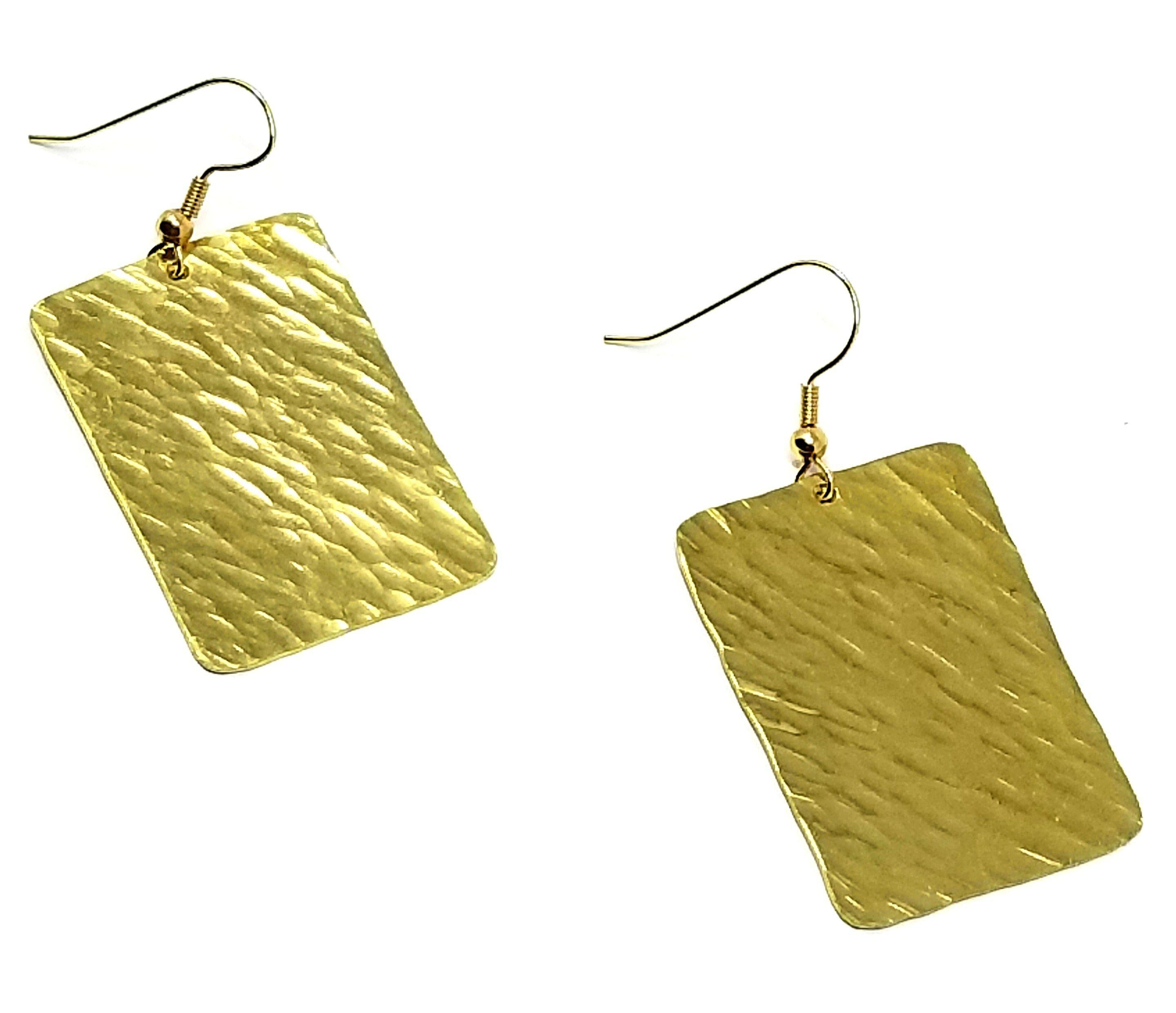 Rectangle  - Recycled Brass Geometric Textured Earrings