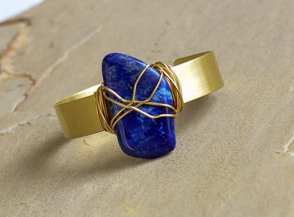 Recycled Brass Cuff - Blue Lapis
