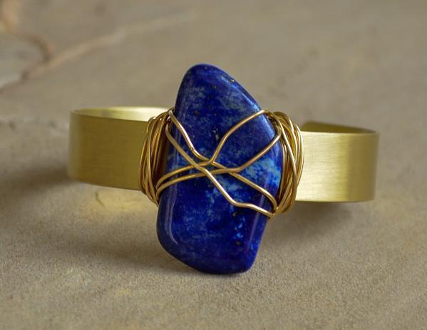 Recycled Brass Cuff - Blue Lapis