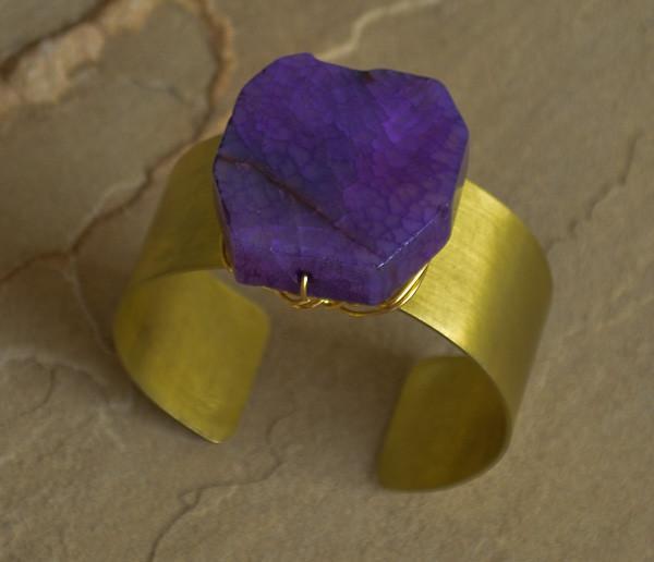 Recycled Brass Cuff - Purple Agate