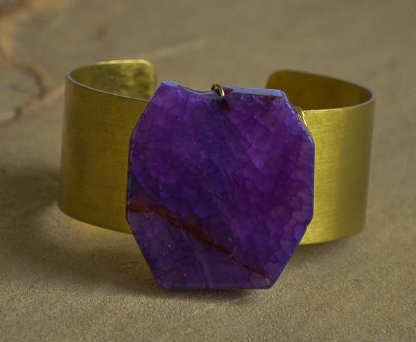 Recycled Brass Cuff - Purple Agate