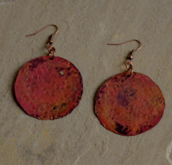 Recycled Copper Earrings - Red