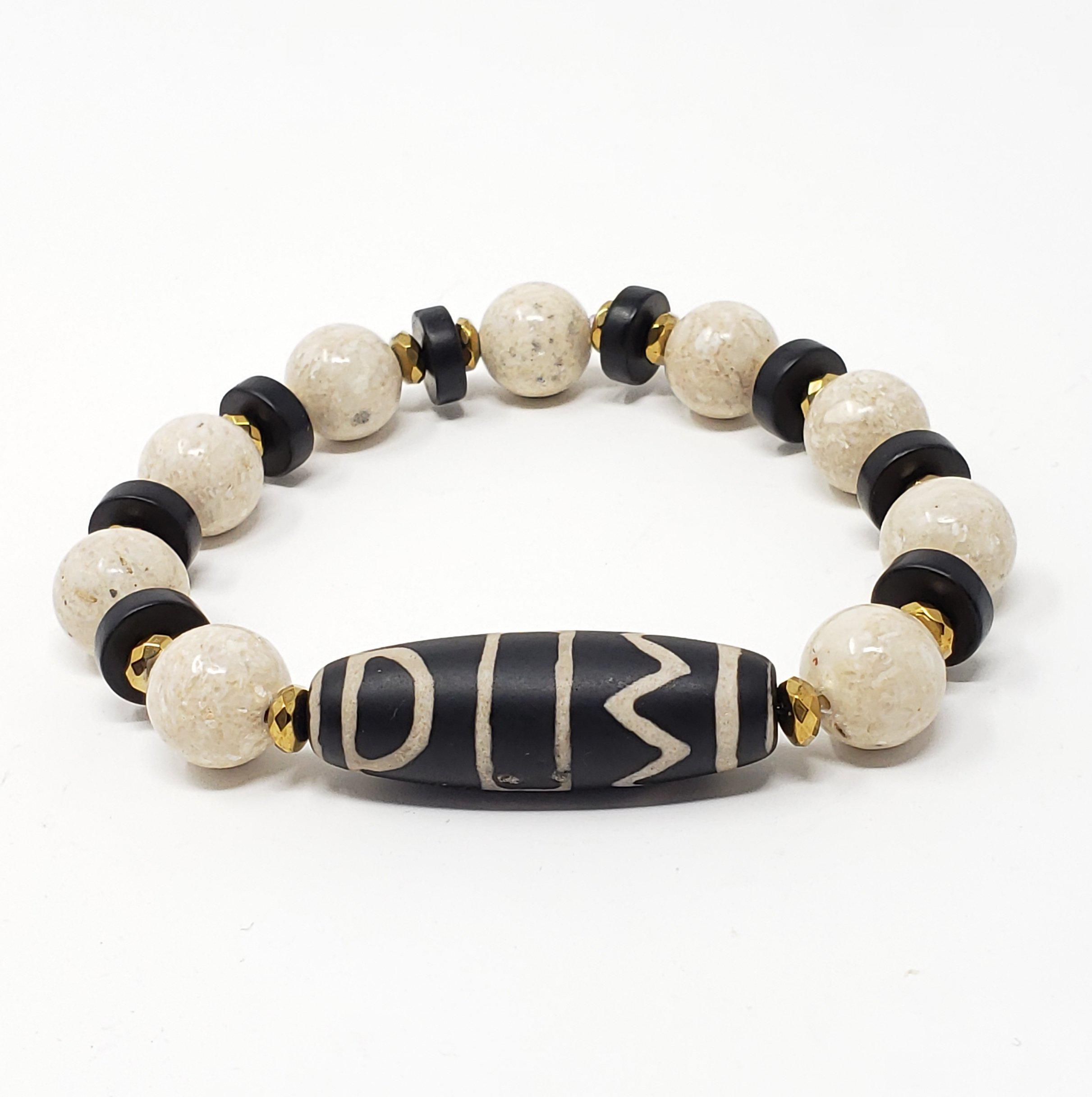 Riverstone Matte Onyx Tibetan Agate Bracelet Set