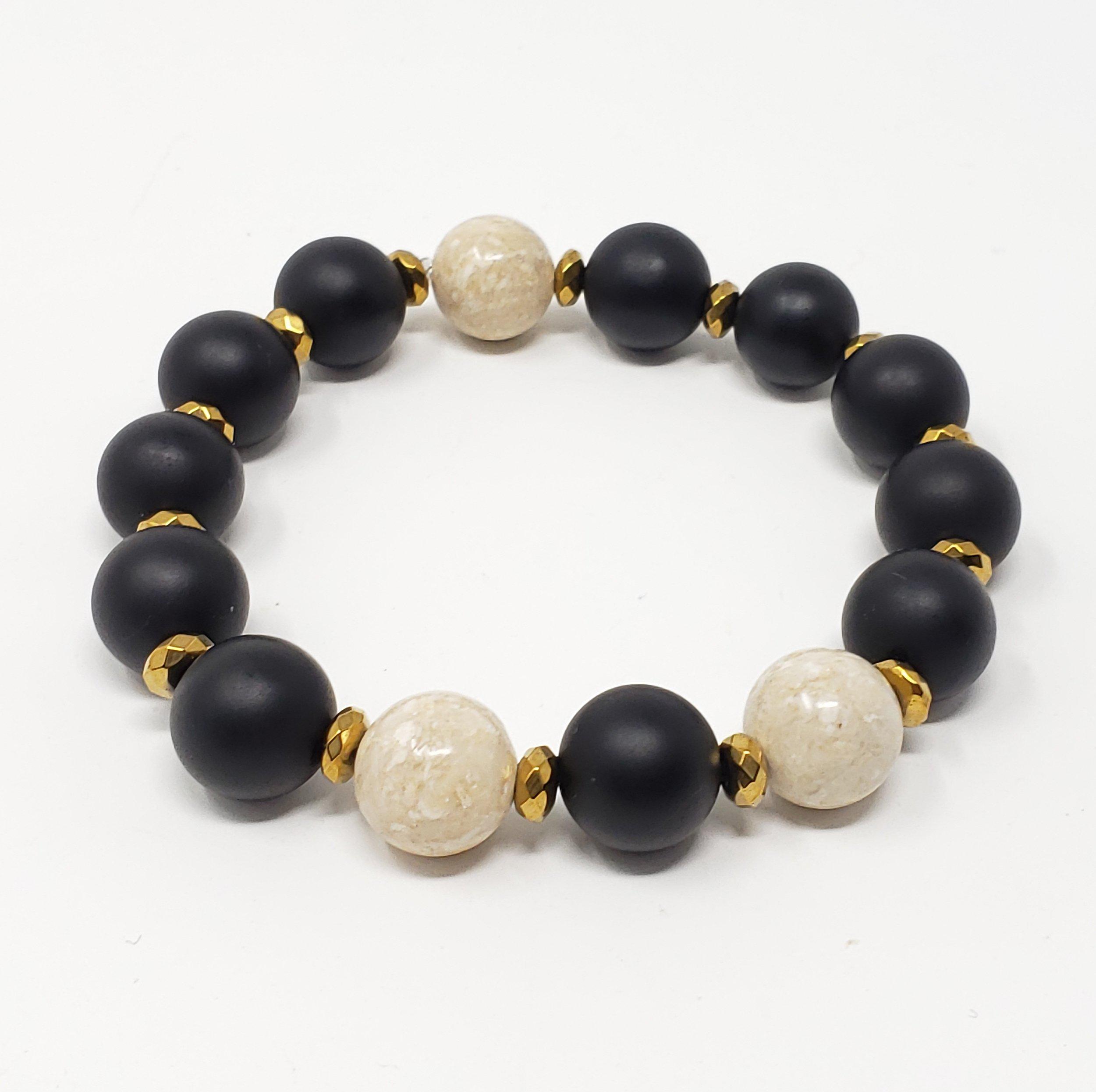Riverstone Matte Onyx Tibetan Agate Bracelet Set