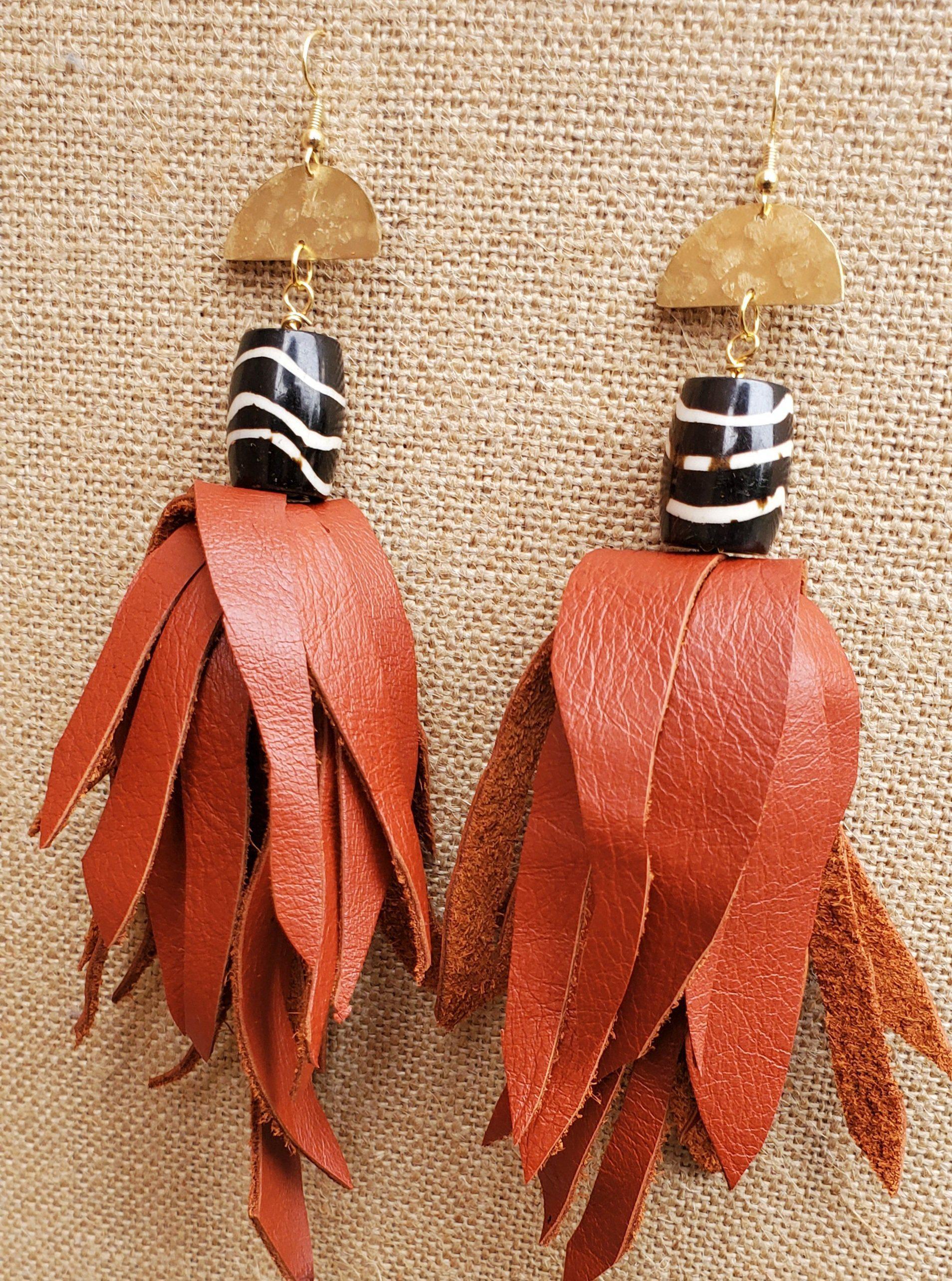 Sade' - Bone & Leather Earrings