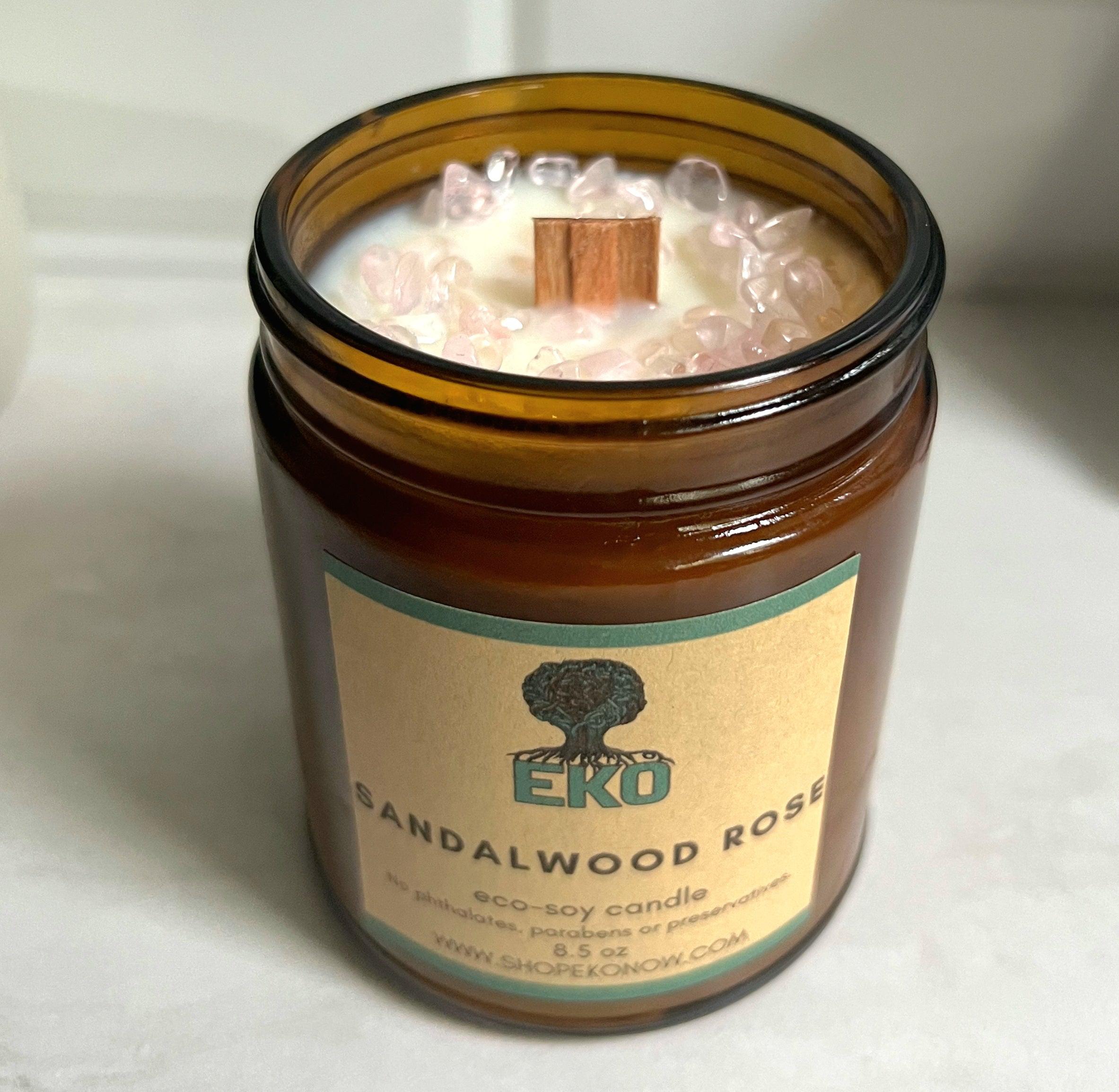 Sandalwood Rose - Rose Quartz Gemstone Candle