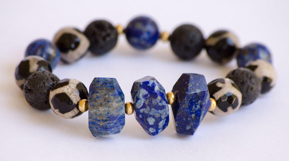 Taj - Lapis Lazuli Lava Rock Bracelet 1