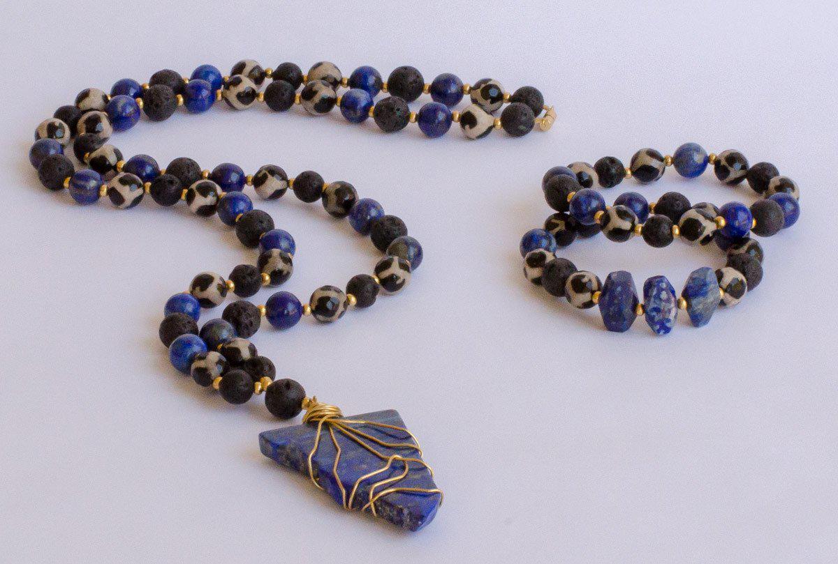 Taj - Lapis Lazuli Lava Rock Bracelet 1