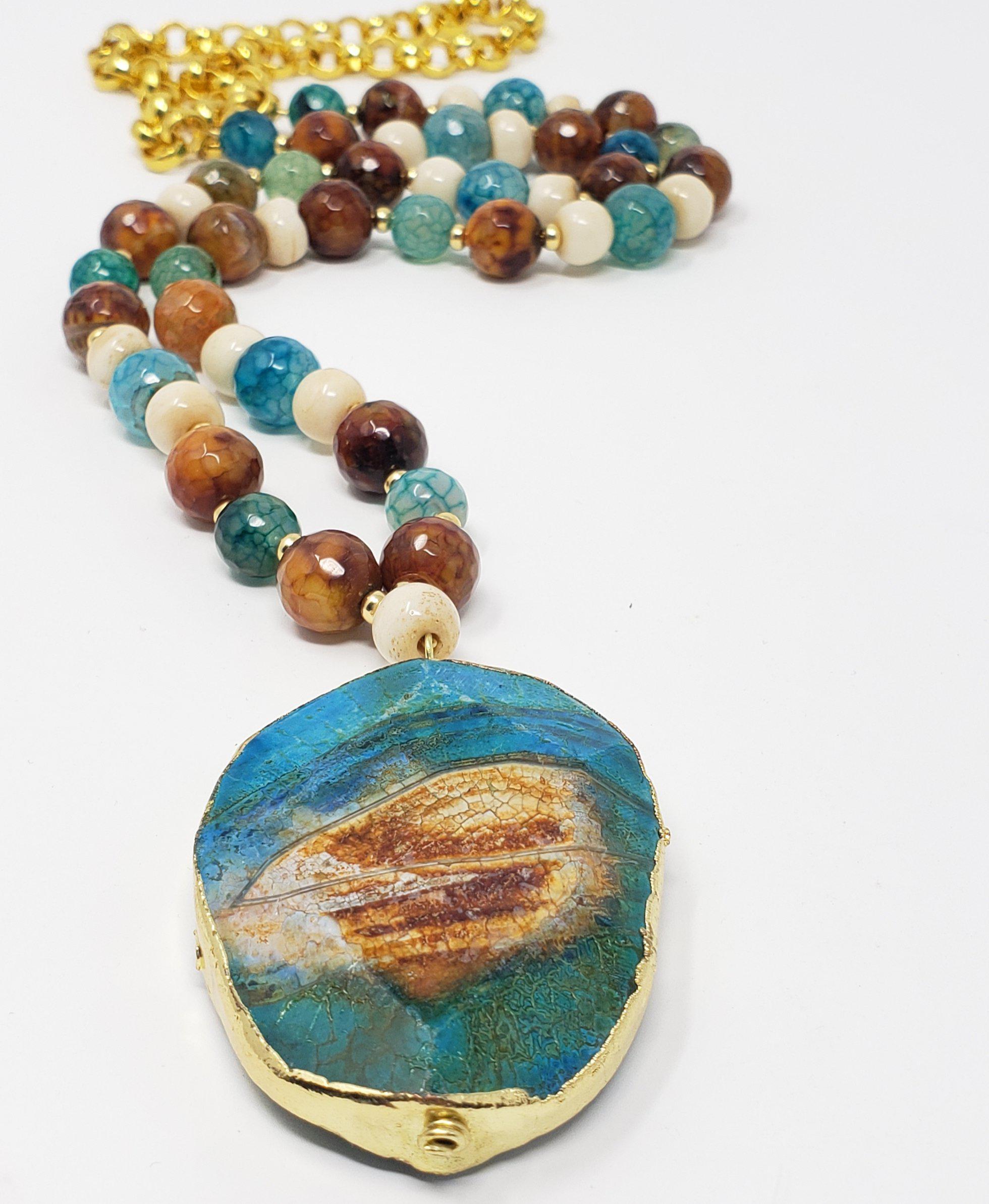 Teal Agate Bone Necklace