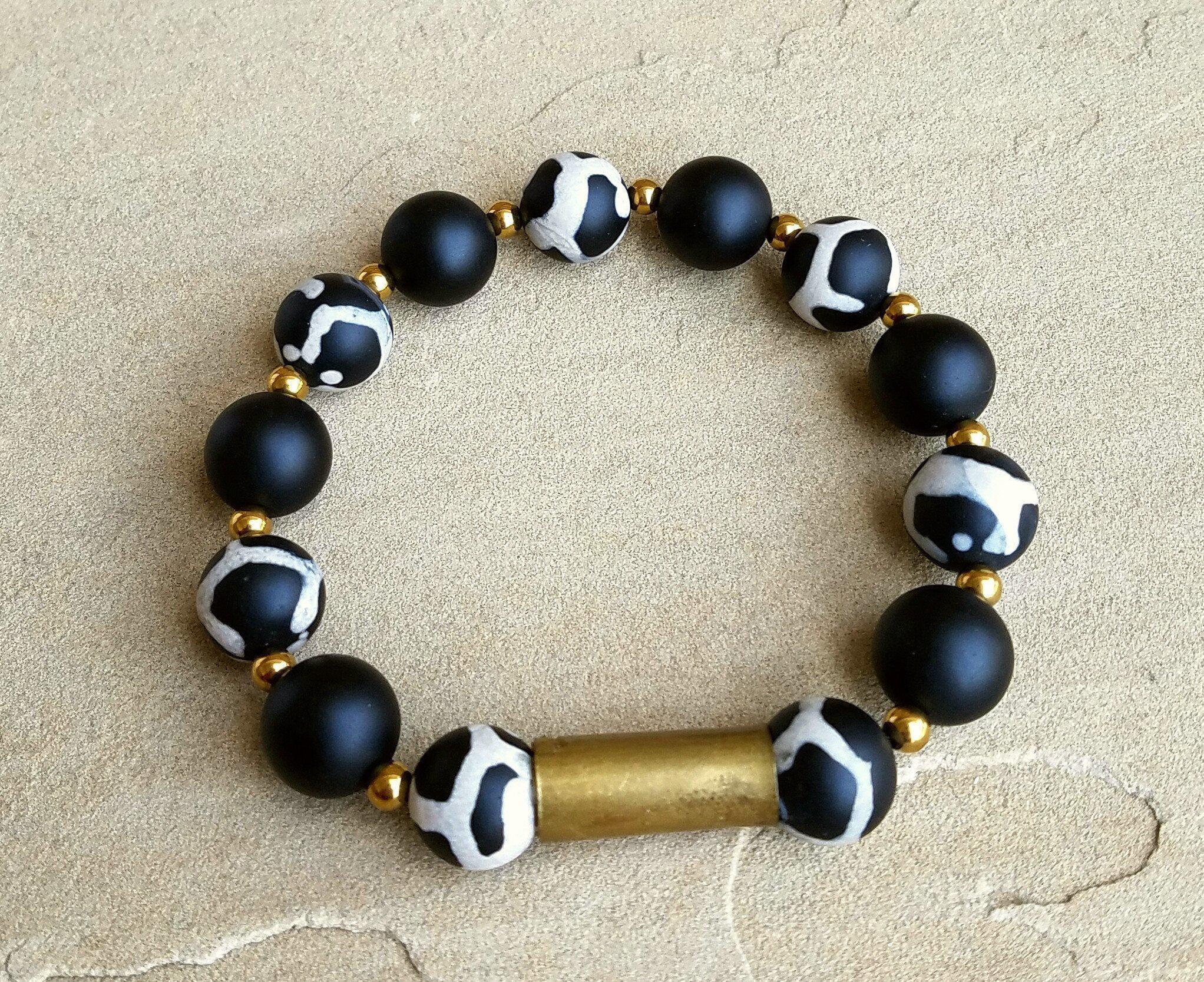 Tibetan Agate Matte Black Bracelet Set