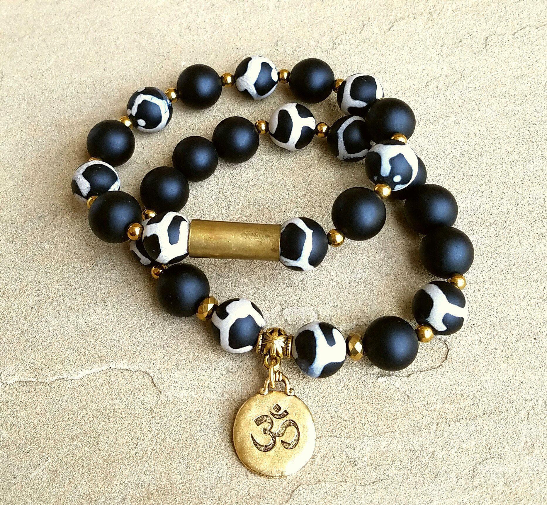Tibetan Agate Matte Black Bracelet Set