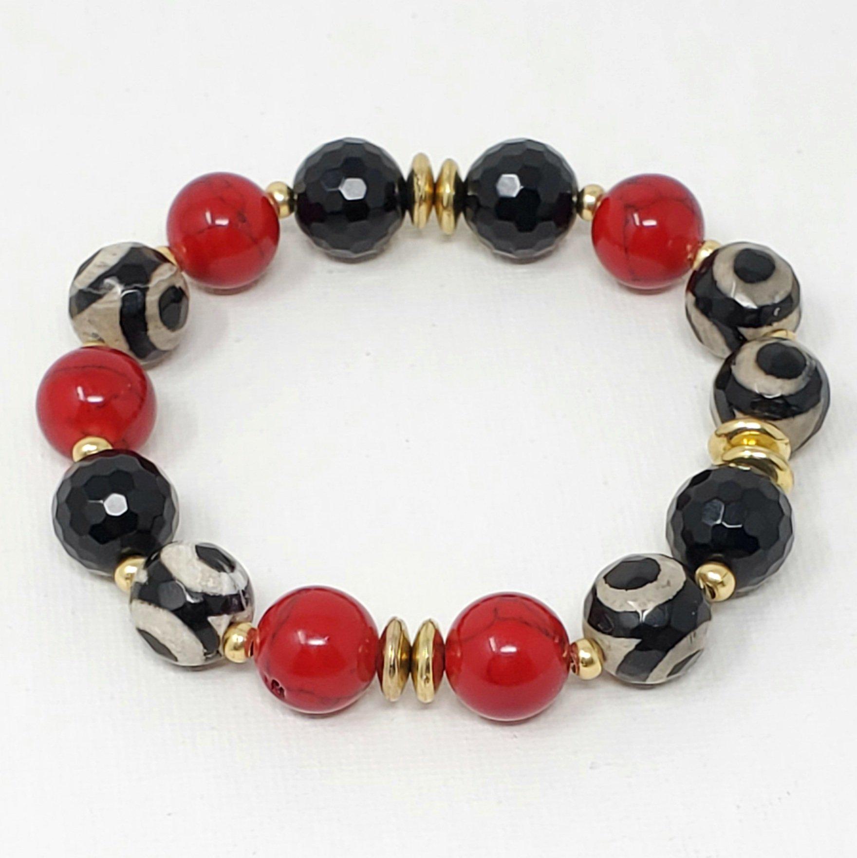Black White & Red Gemstone Affirmation Bracelet